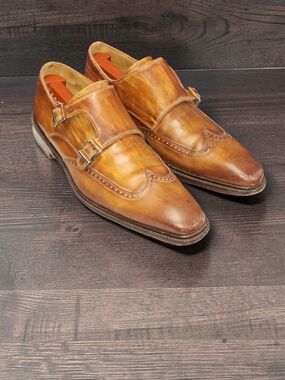 Men Vintage Leather Brown Wingtip Dress Shoes By Magnanni Size 7 Made in Spain
